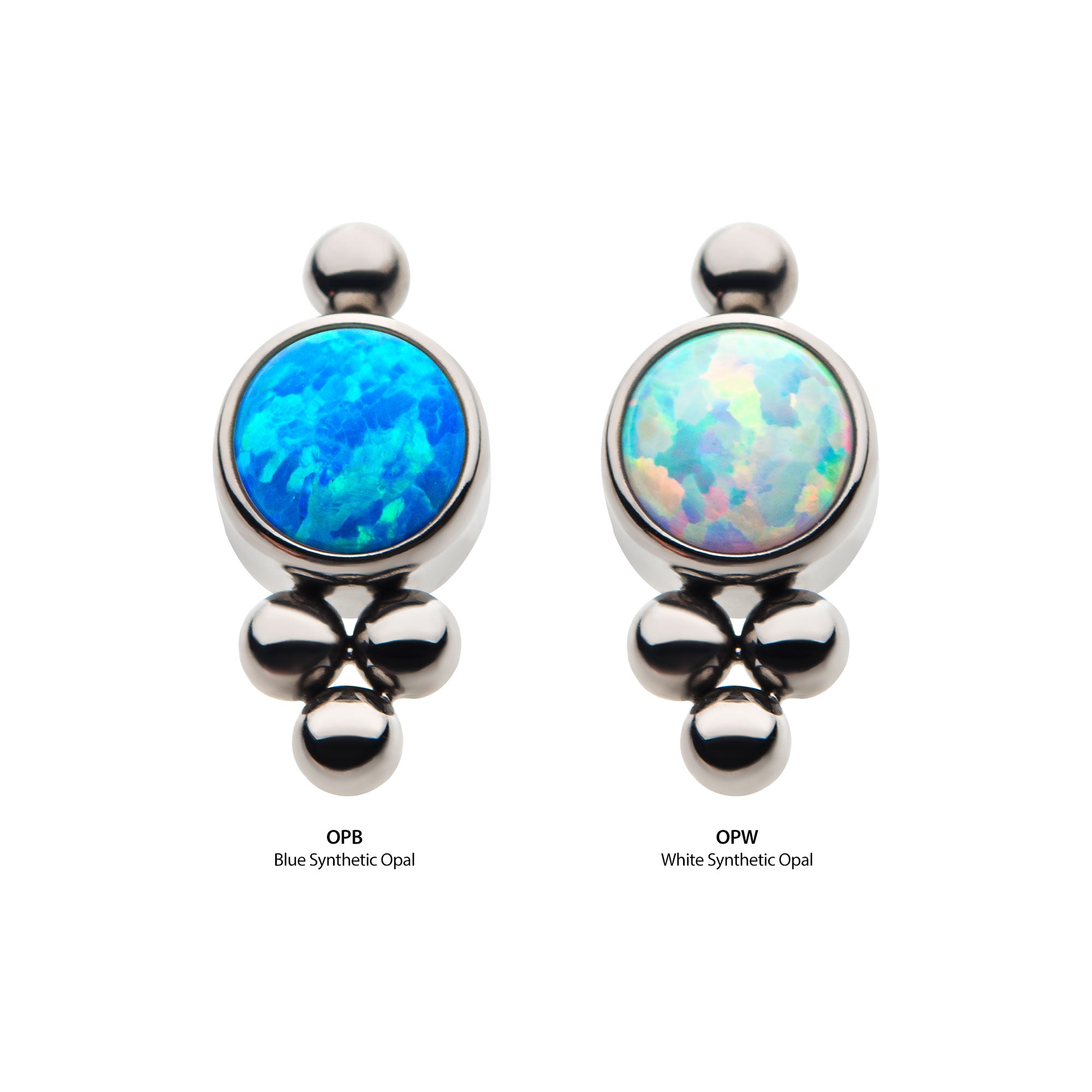 Titanium Internally Threaded with 1pc Bezel Set CZ/Synthetic Opal and 4pcs Beads Top