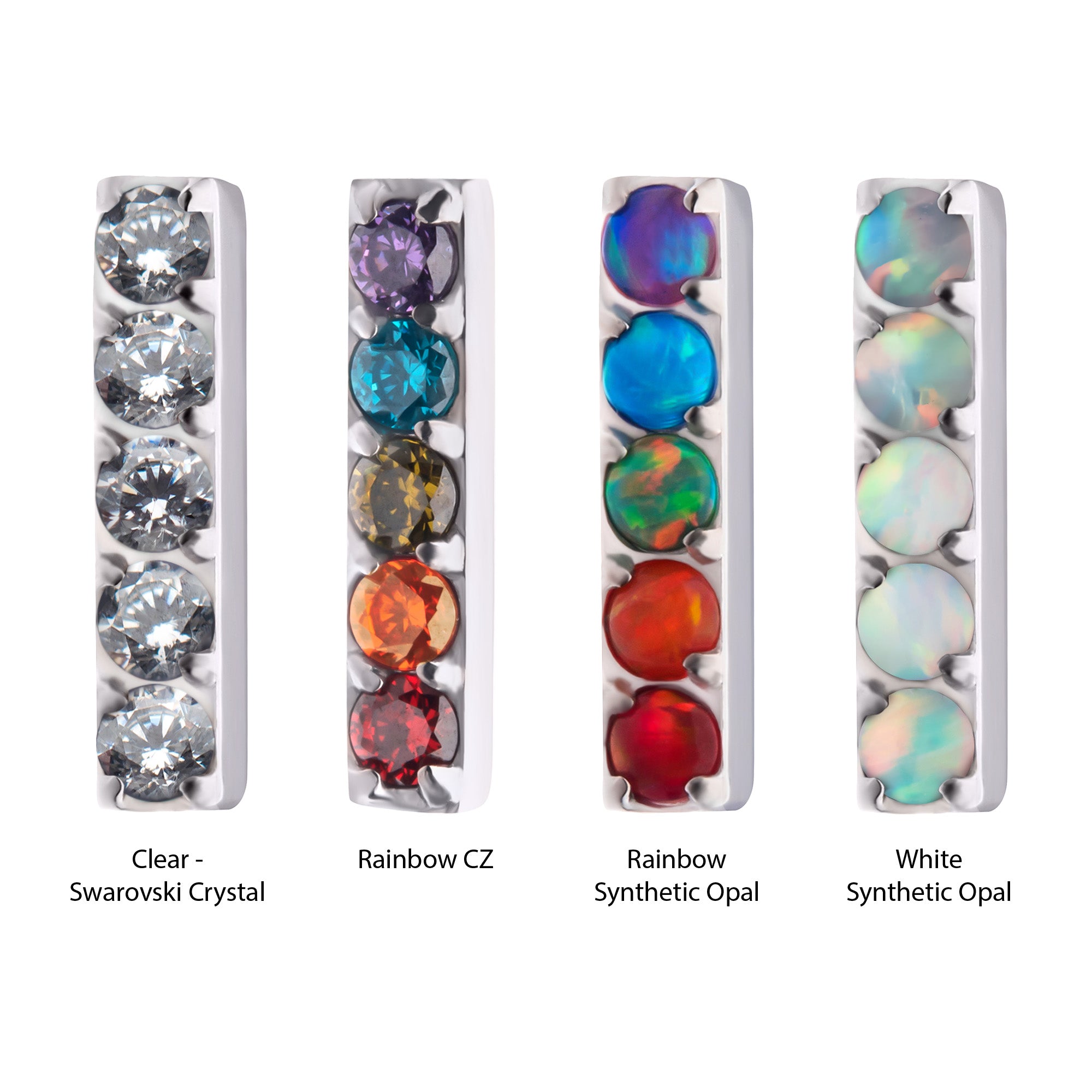 Titanium Internally Threaded with Prong Set Swarovski Crystal/CZ/Opal 5-Cluster Bar Top