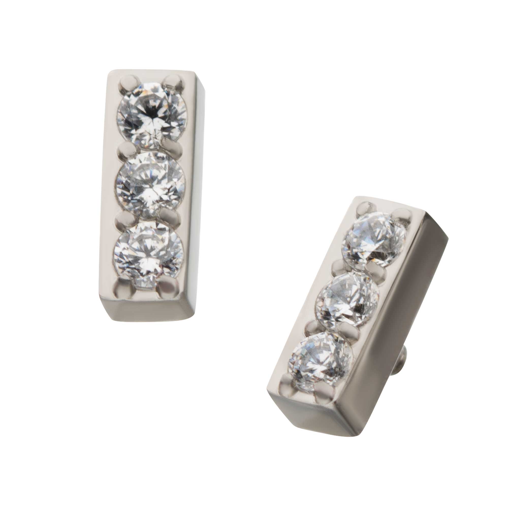 Titanium Internally Threaded with Prong Set Swarovski Crystal/CZ/Opal 3-Cluster Bar Top