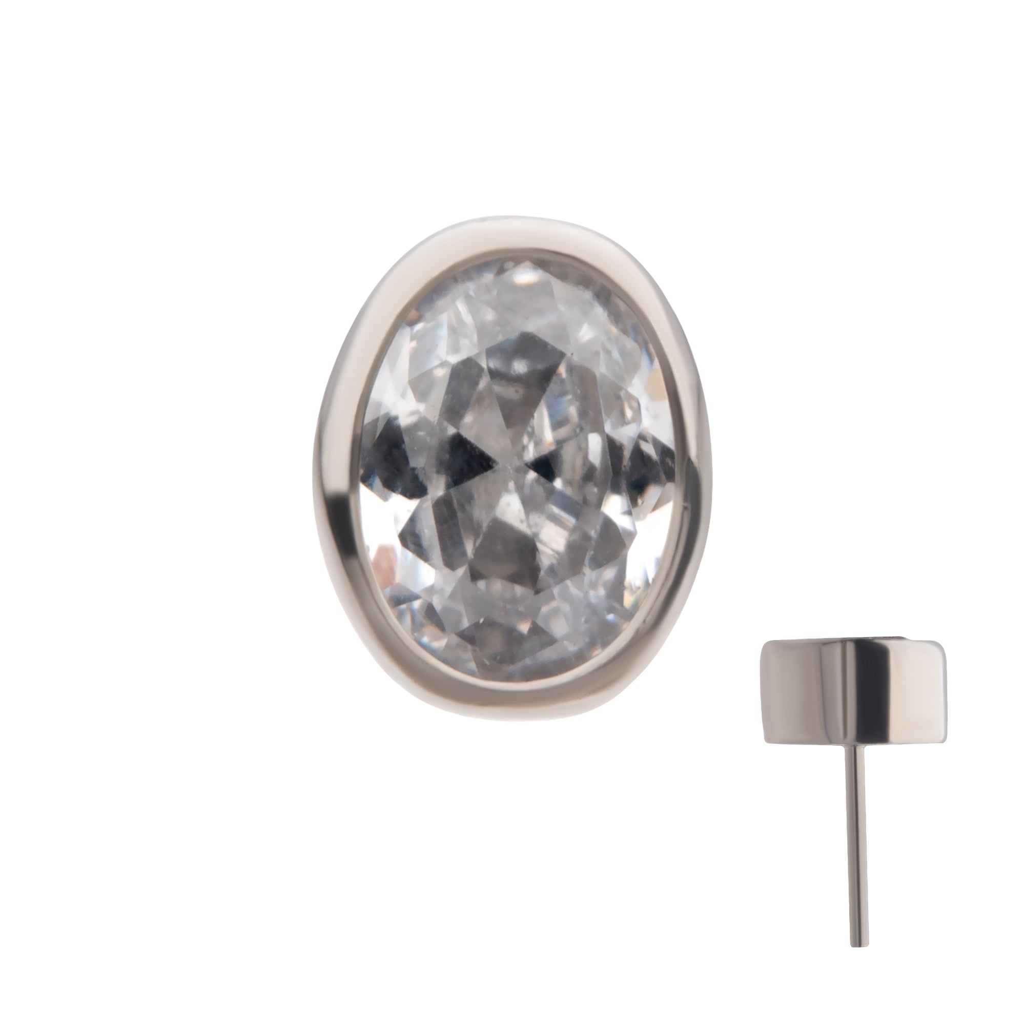 Titanium Threadless Bezel Set CZ Oval Shape Top