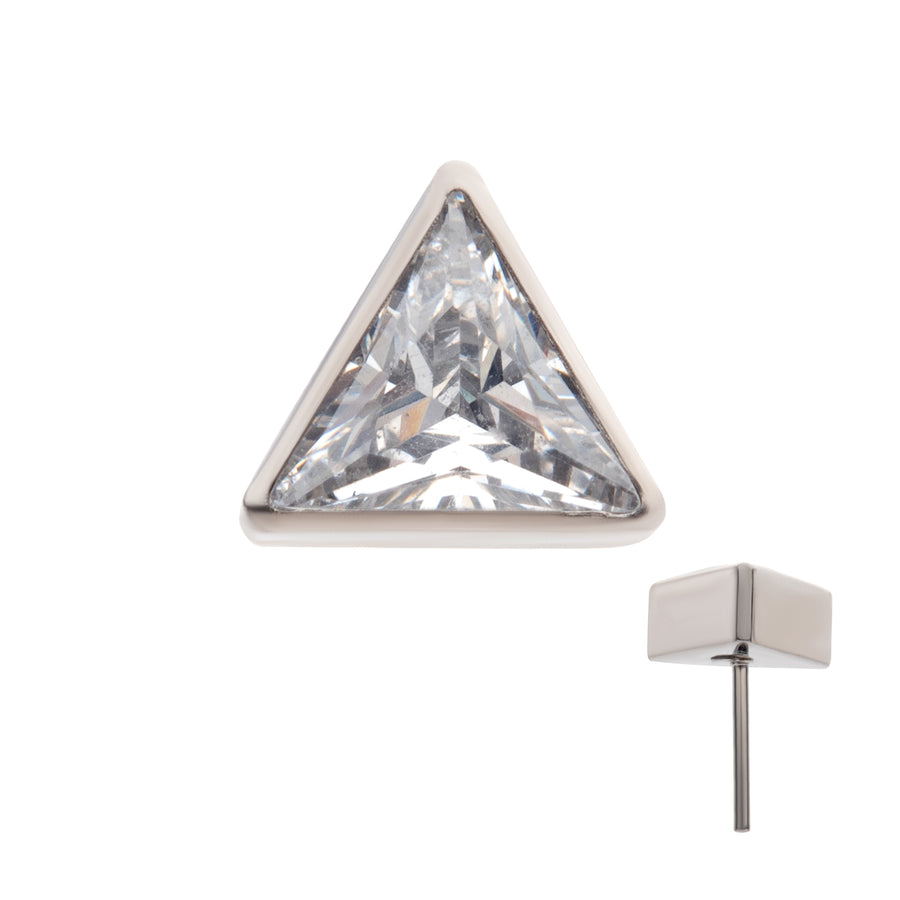 Titanium Threadless Bezel Set CZ Triangular Shape Top
