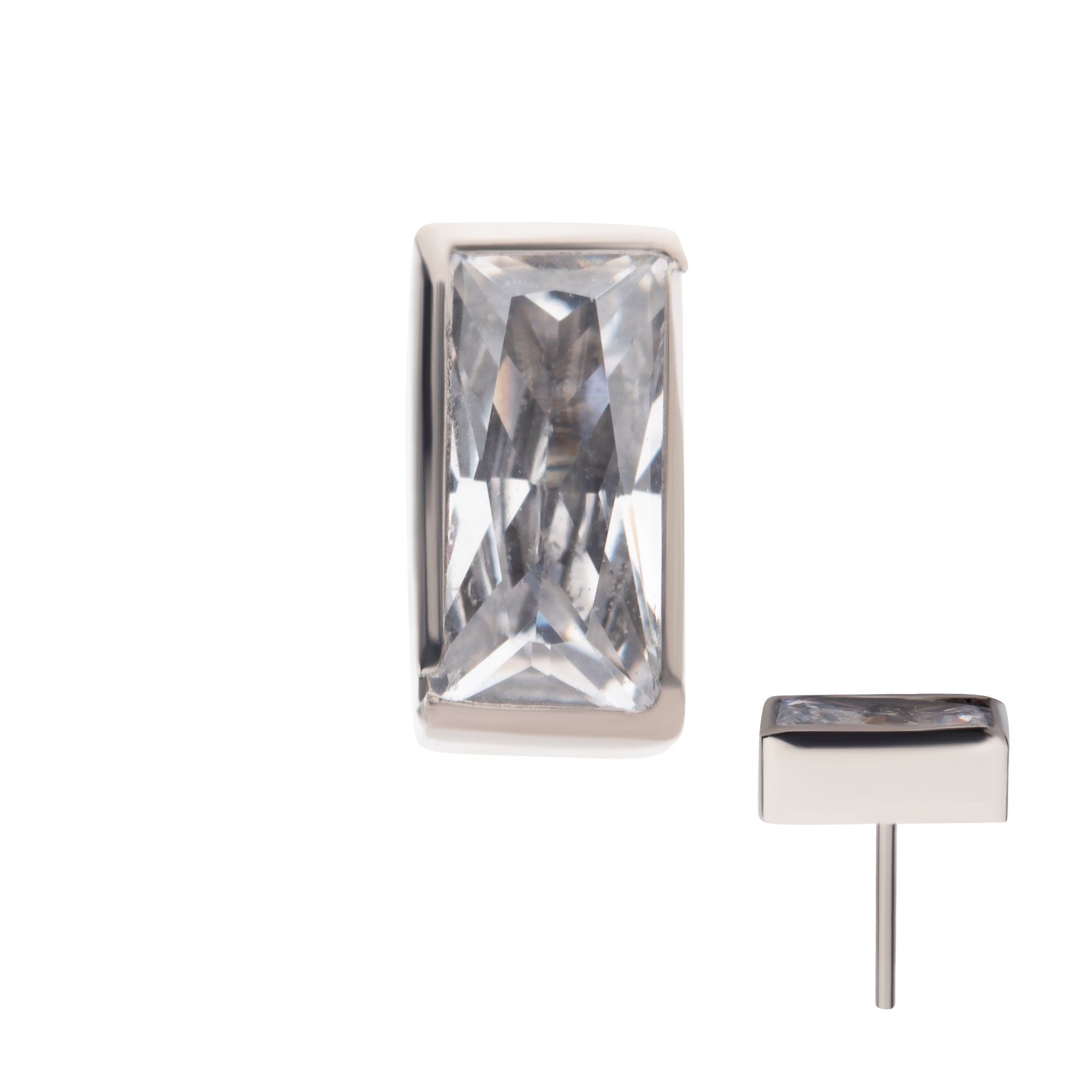 Titanium Threadless CZ Rectangular Shape Top