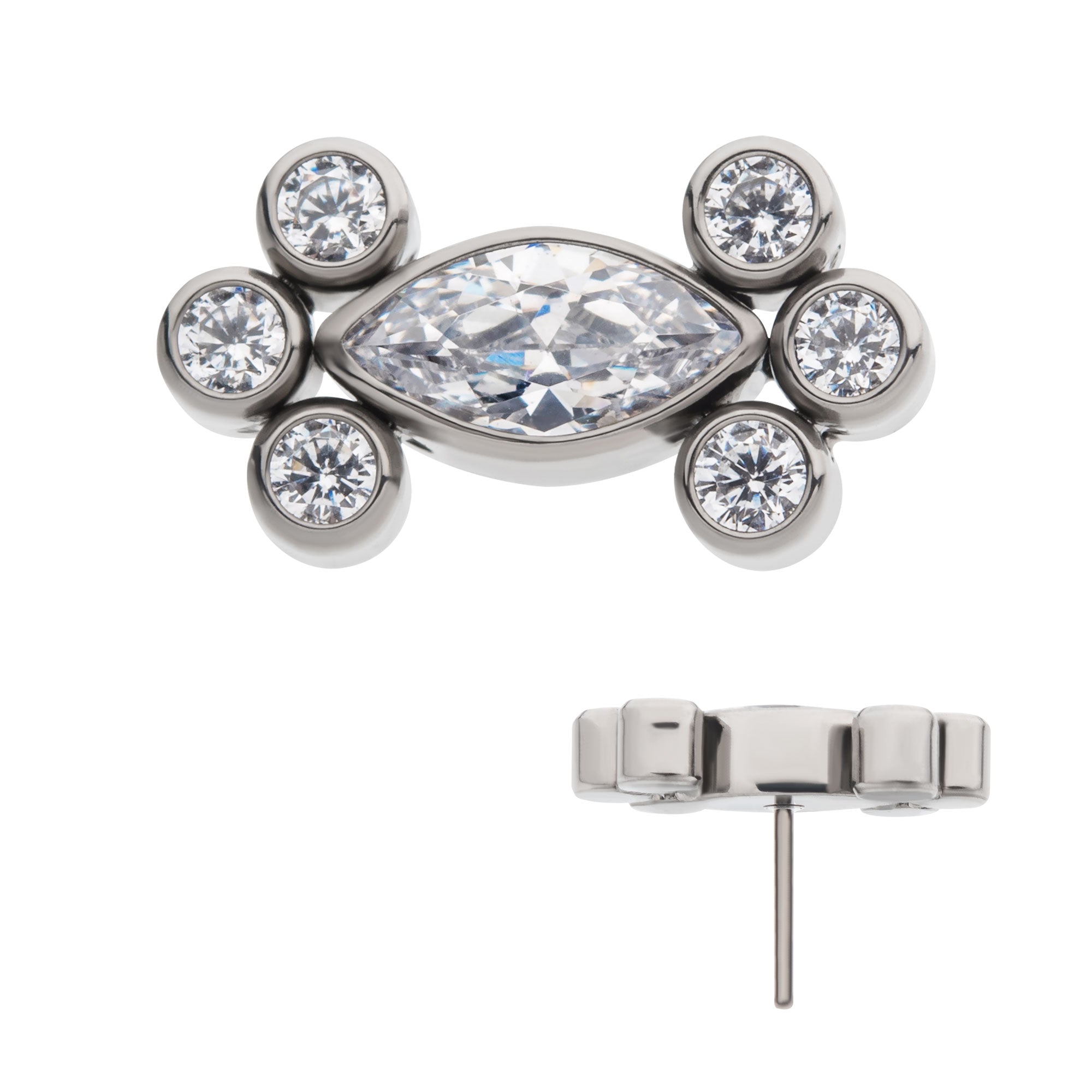 Titanium Threadless Clustered Marquise & Round CZ Top