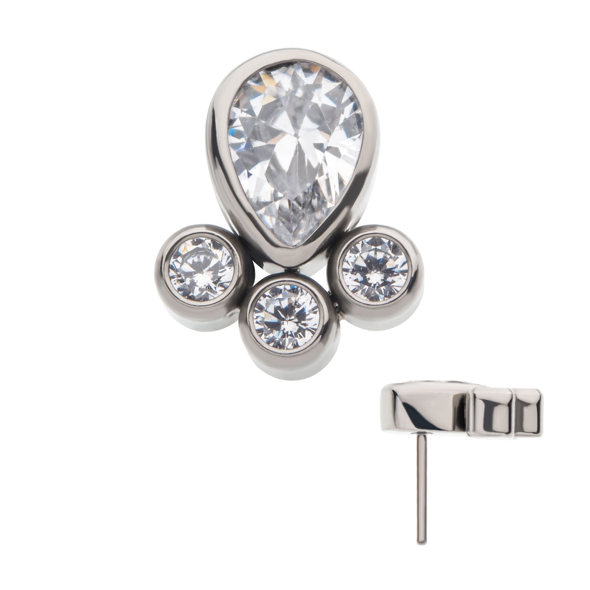 Titanium Threadless Clustered Teardrop & Round CZ Top