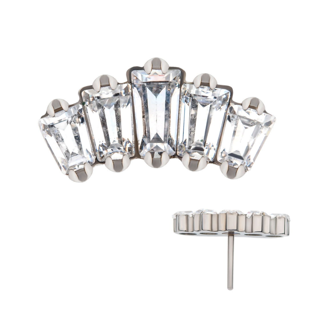 Titanium Threadless with Prong Set Trapezoid CZ 5-Cluster Top