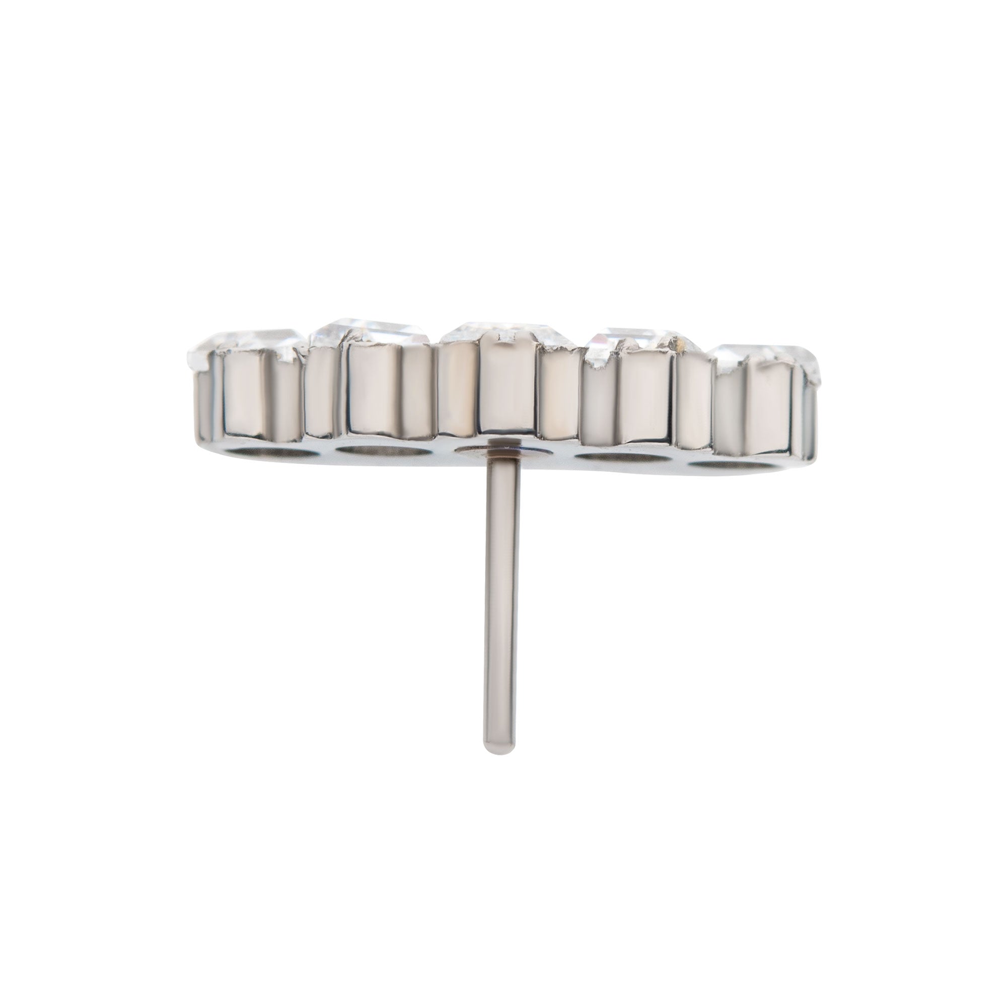 Titanium Threadless with Prong Set Trapezoid CZ 5-Cluster Top