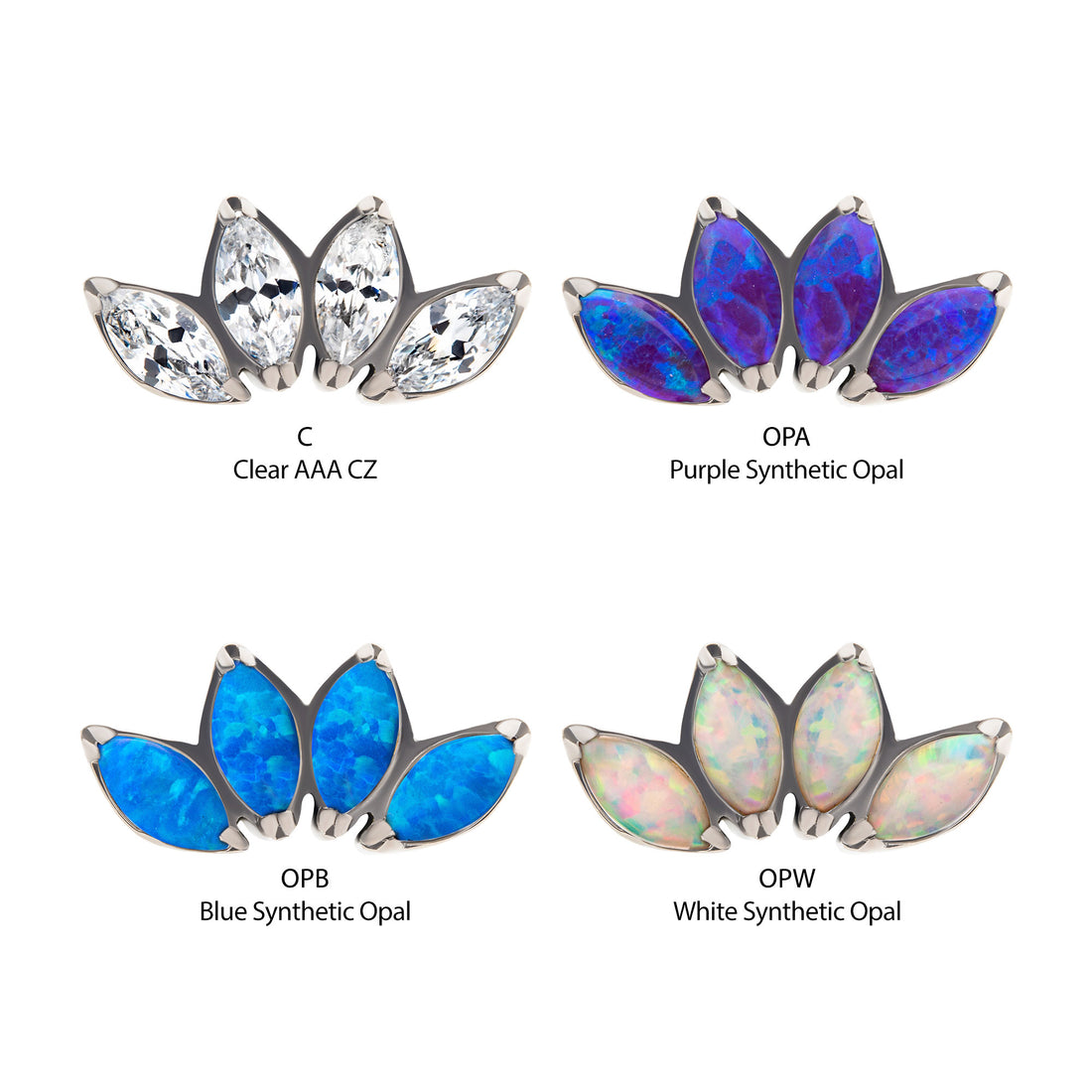 Titanium Threadless with Prong Set Marquise CZ/Opal 4-Cluster Top