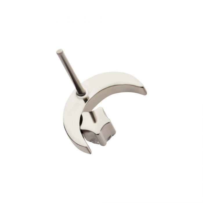 Titanium Threadless Crescent Moon CZ/Opal Top White Opal
