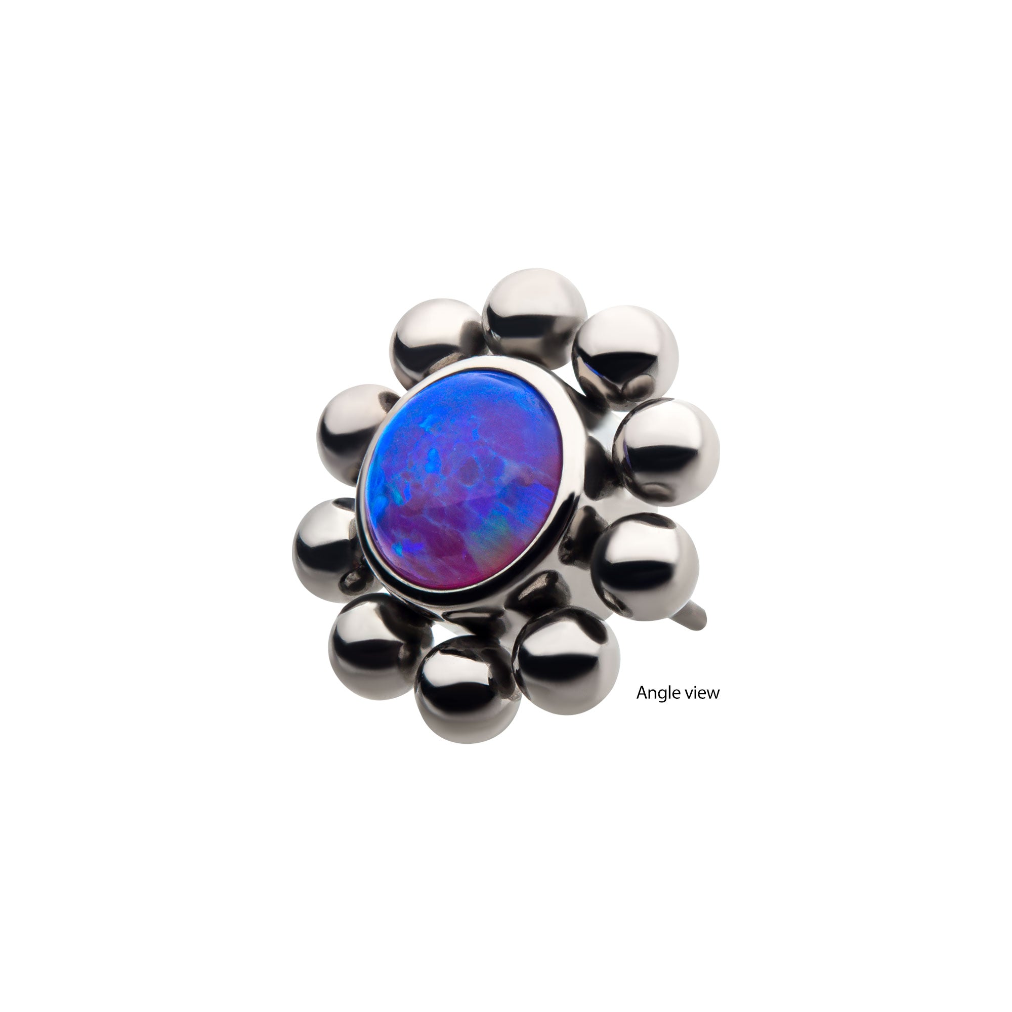 Titanium Threadless Beaded Bezel Synthetic Opal Disc Top Purple Opal