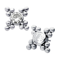 Titanium Threadless 4 Tri-bead Clusters with 4mm Bezel CZ Top
