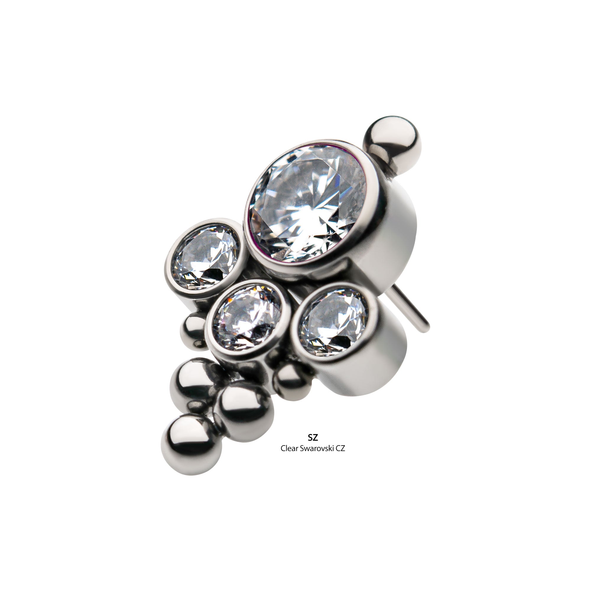 Titanium Threadless Clear Swarovski Zirconia & Beads Cluster Top