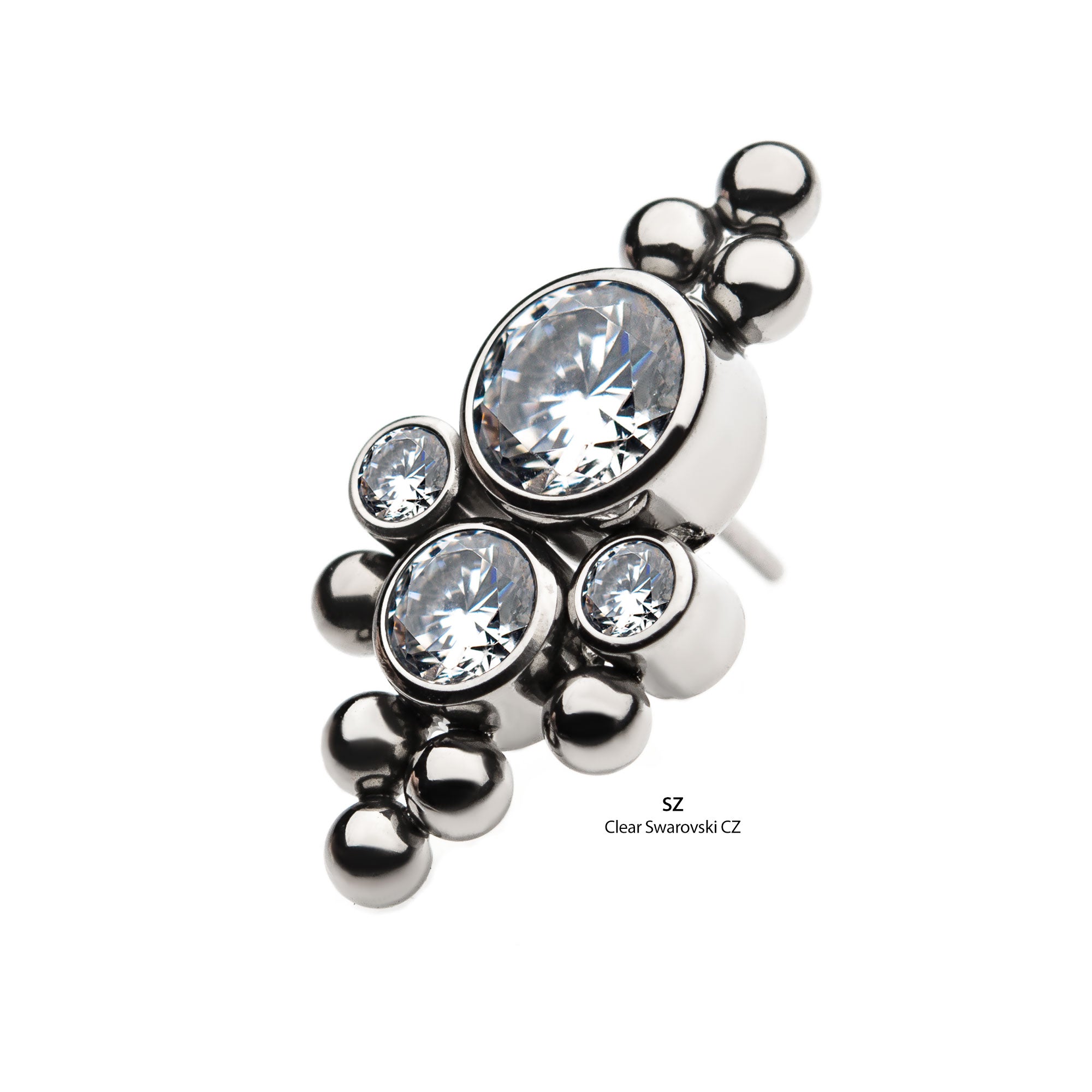 Titanium Threadless Beaded Bezel Clear Swarovski Zirconia Top