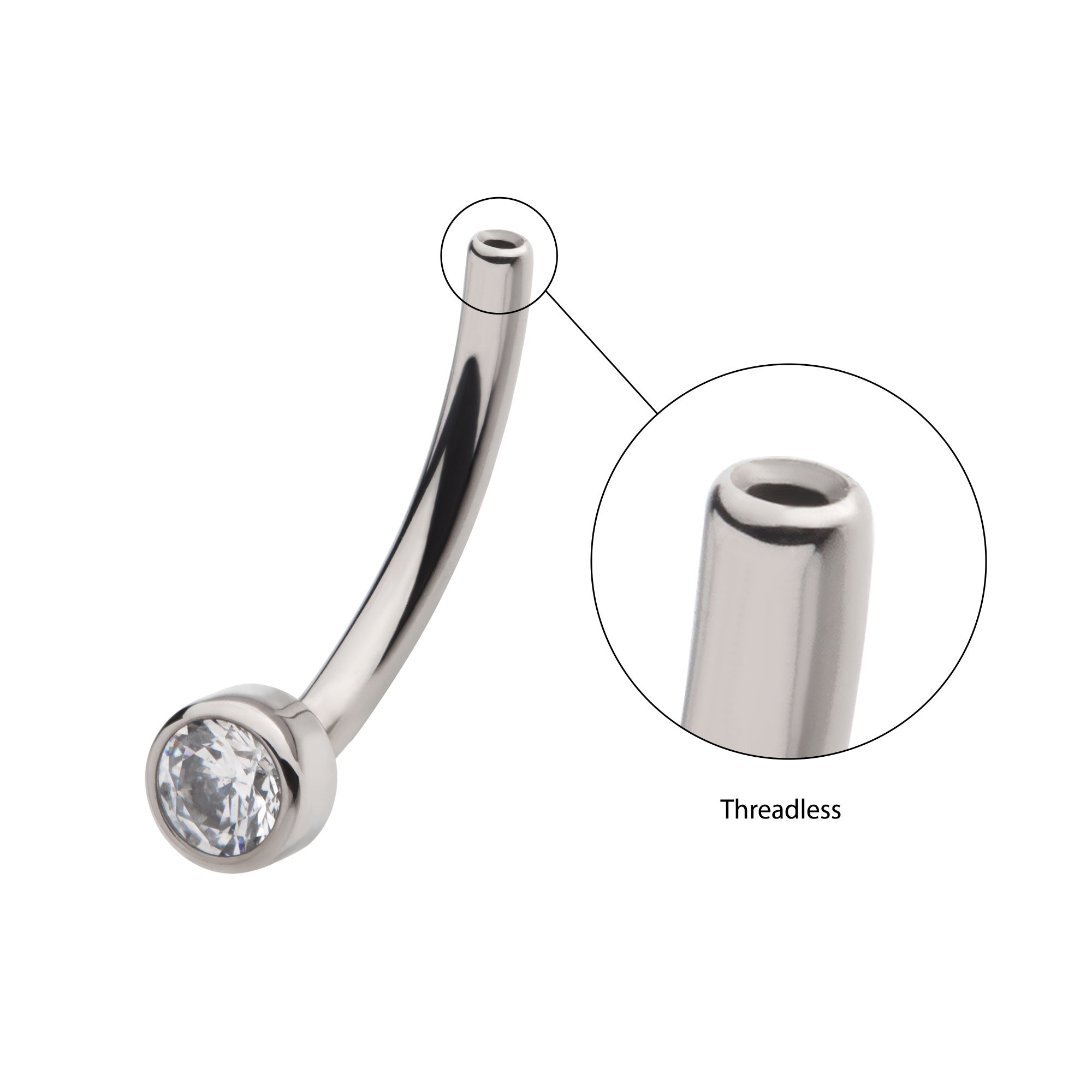 Titanium Threadless Bezel CZ Fixed Disc Curved Barbell