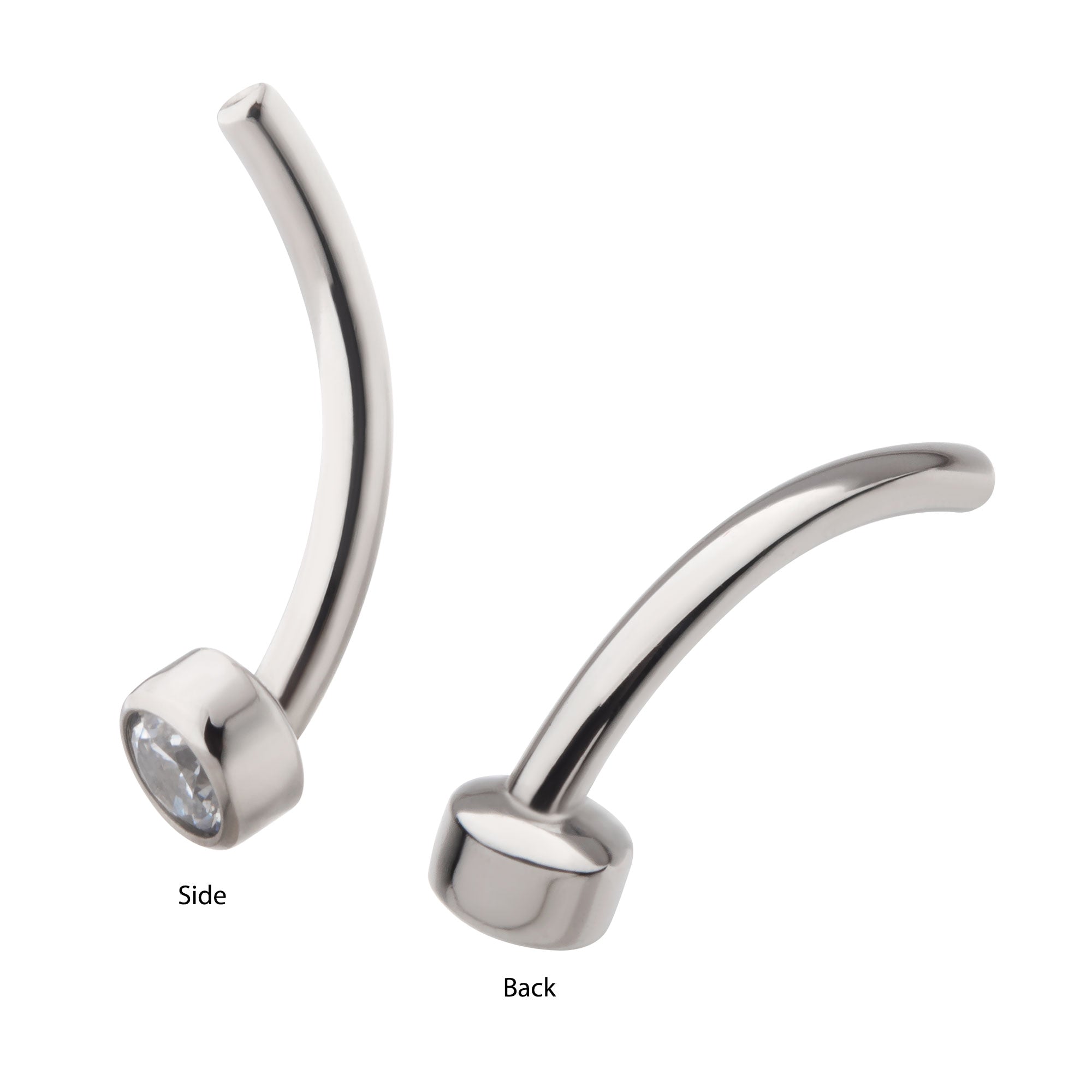 Titanium Threadless Bezel CZ Fixed Disc Curved Barbell
