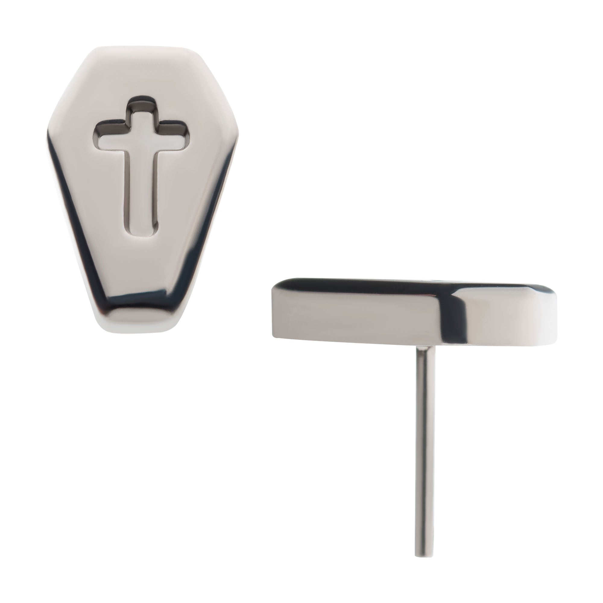 Titanium Threadless Engraved Cross Coffin Top