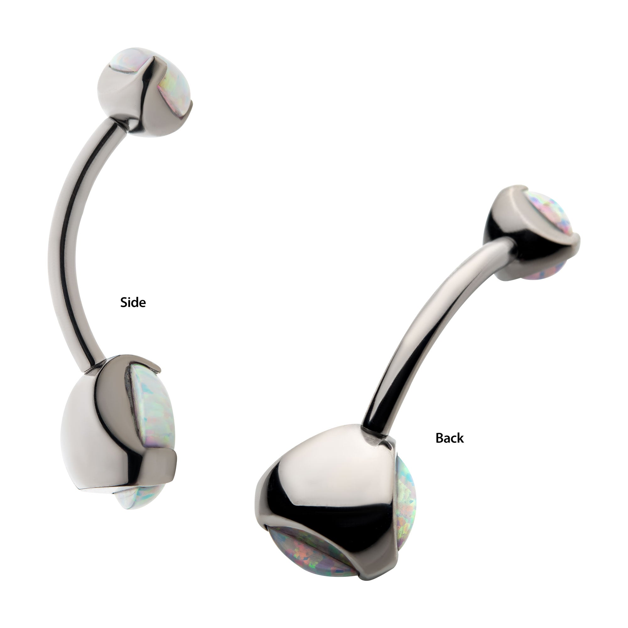 Titanium Threadless Prong Round AAA CZ/Synthetic Opal Detachable Top and Fixed Bottom Navel Curve White