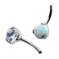Titanium Threadless with Prong Set Round AAA CZ/Synthetic Opal Fixed Bottom Only Navel Curve