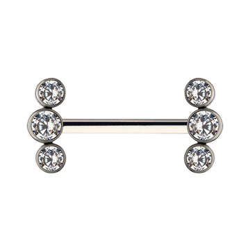 Titanium with One Side Fixed & One Side Threadless Nipple Barbell with Bezel Set CZ 3-Cluster Ends