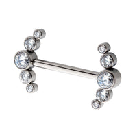 Titanium with One Side Fixed & One Side Threadless Nipple Barbell with Bezel Set CZ 5-Cluster Ends