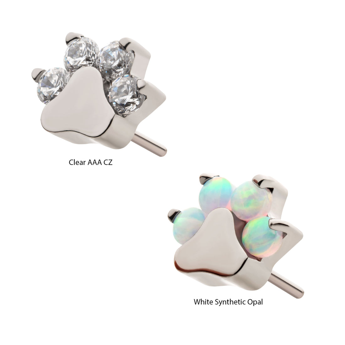 Titanium Threadless with Opal/CZ 4-Cluster Paw Top