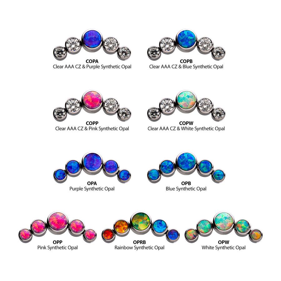 Titanium Threadless with Bezel Set Multi-Color CZ/Opal 5-Cluster Side Facing Top