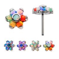 Titanium Threadless Prong Multicolor 7 Rainbow Opal Flower Top