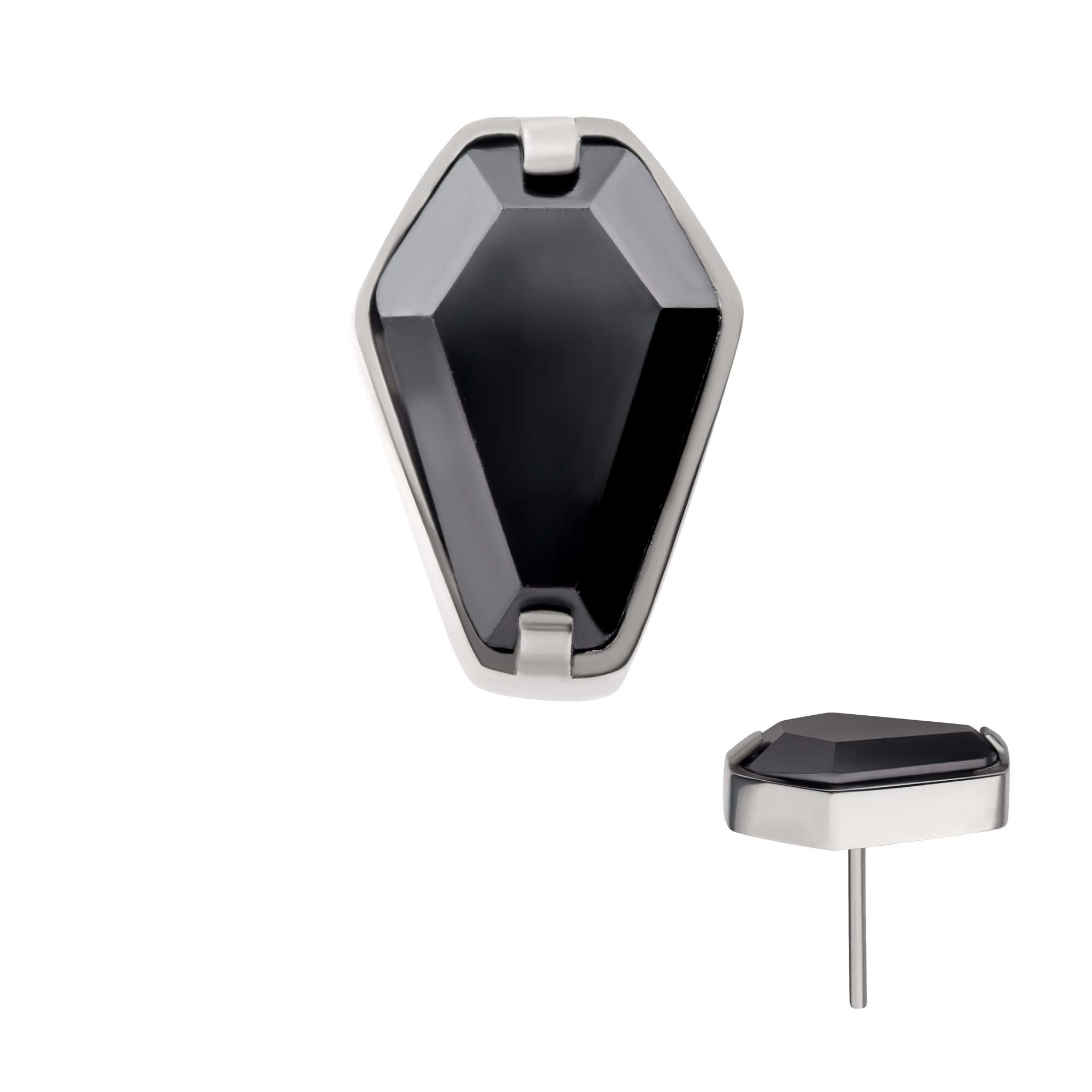 Coffin Titanium Threadless Prong Black CZ Top
